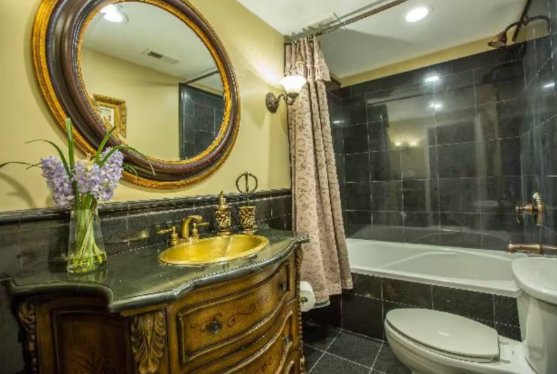 Spa-style bathroom with soaking tub